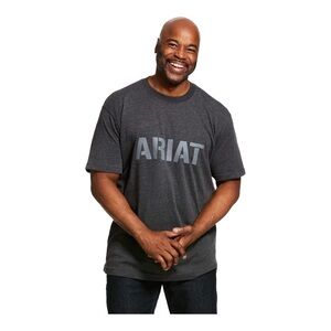 Ariat Rebar Crew Neck Tee Heather Gray Spell-Out Casual Short Sleeve Shirt Large